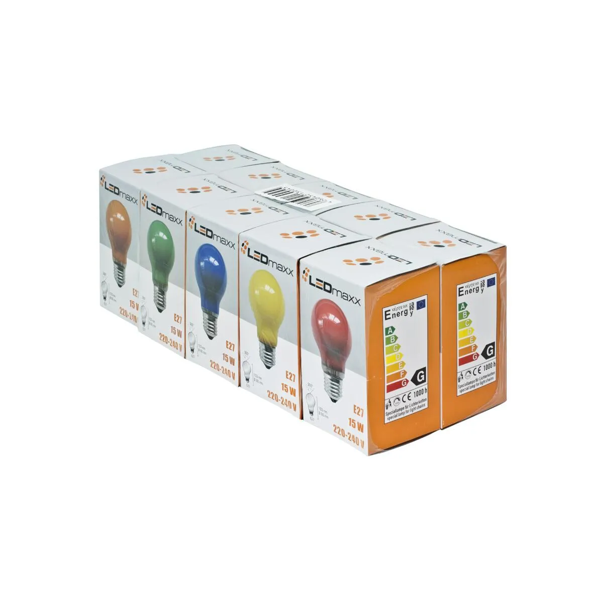 10er Pack Glühbirnen 15W farbig je 2 rot, gelb, blau, grün, orange