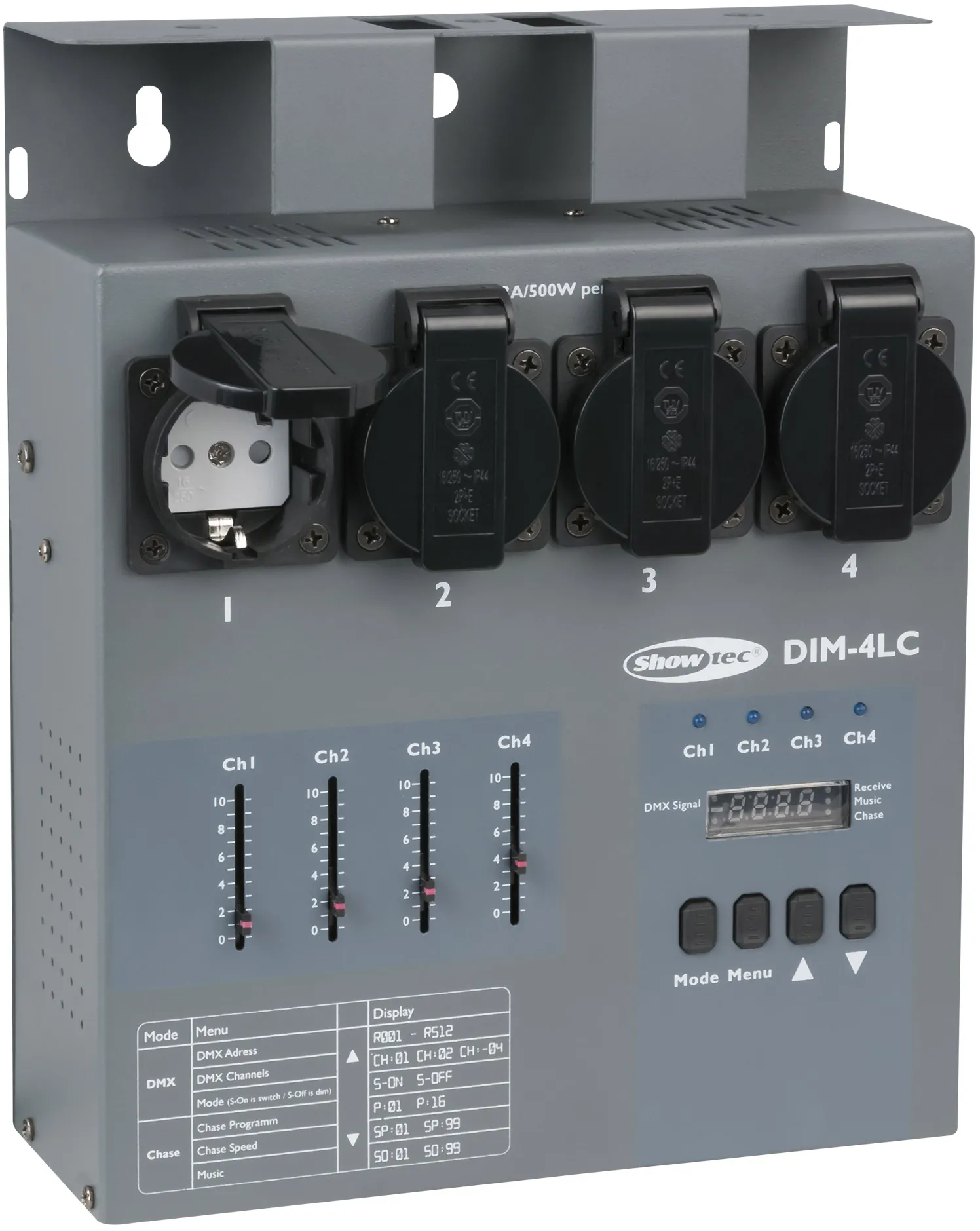 SHOWTEC DIM-4LC 4-Kanal-Dimmerpack mit lokaler Steuerung – 3 A pro Kanal