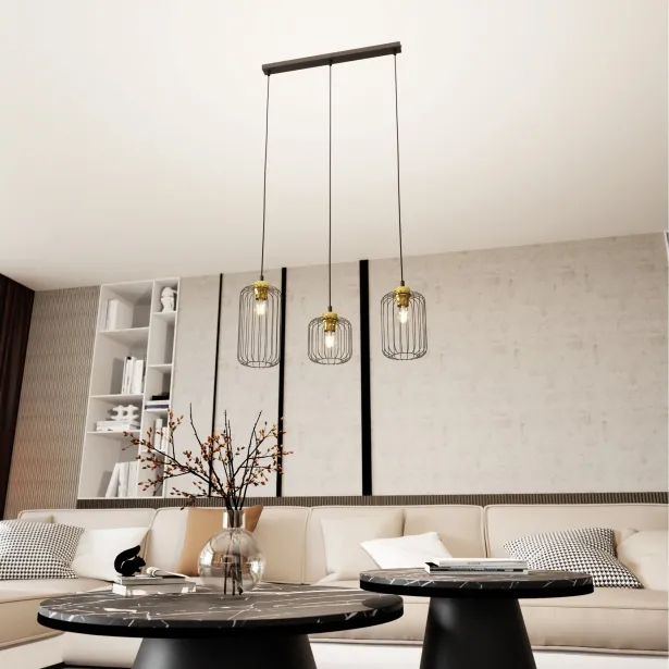 EMIBIG LED Hängeleuchte VANDER 3 BL Loft-Stil Höhe 140 cm 3-flammig 15 W Schwarz / Gold - ohne Leuchtmittel