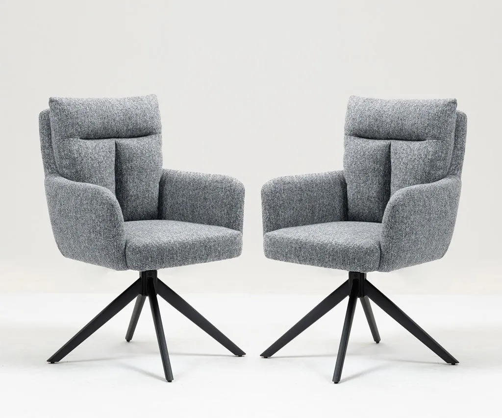 2er-Set Drehstuhl Esszimmerstuhl "Susan" Stoff grau & Metall schwarz