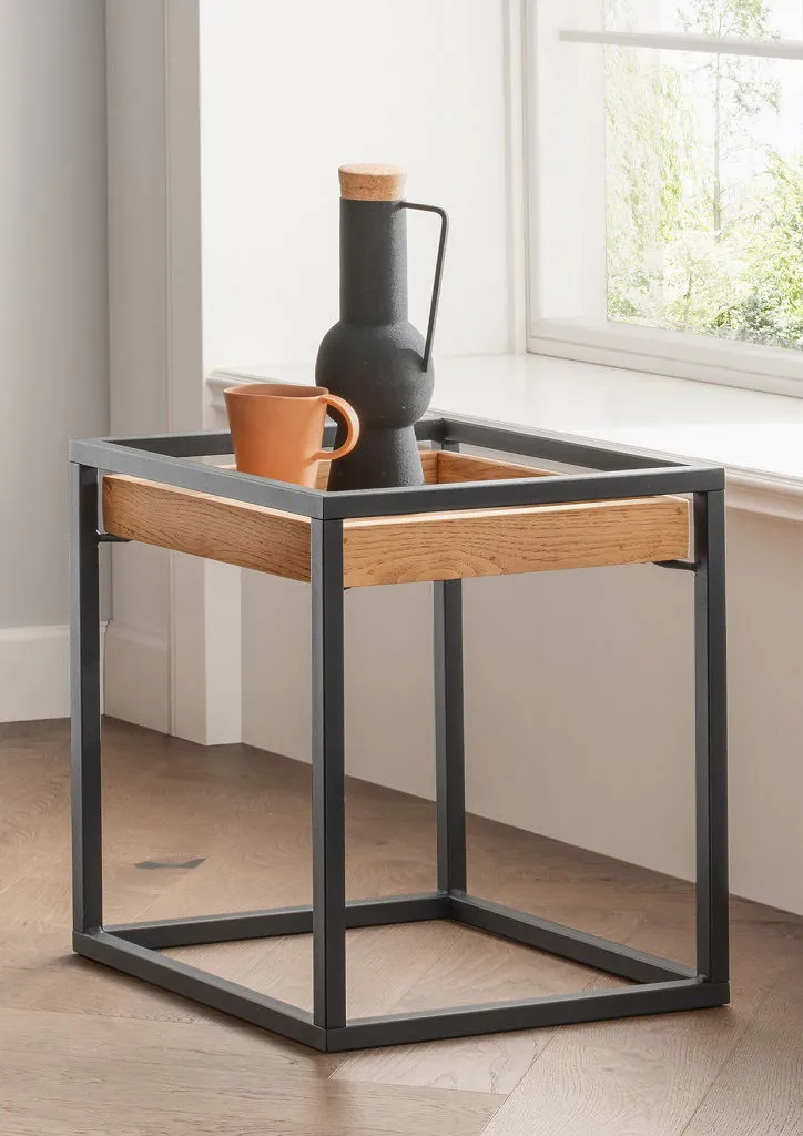 Beistelltisch 40x40cm 'Lissabon' Wildeiche Stahl schwarz Tablet