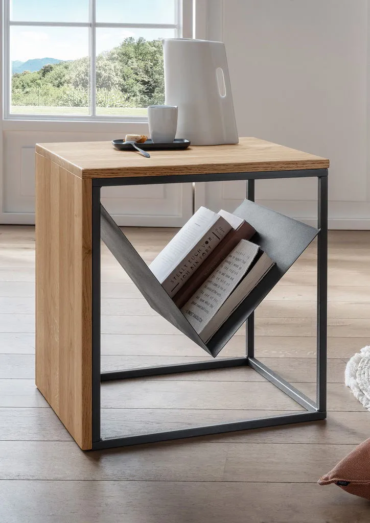 Beistelltisch mit Zeitungsablage 'Lissabon' Wildeiche Stahl schwarz