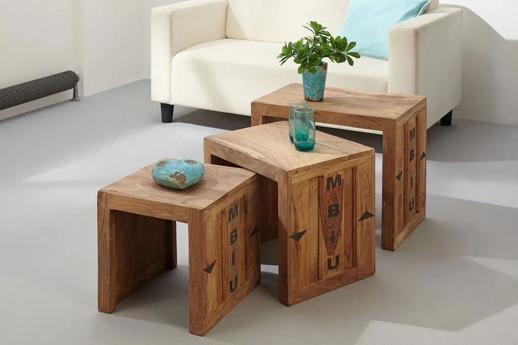 3-Satz Tisch Beistelltisch "Portland" Sheesham gebeizt