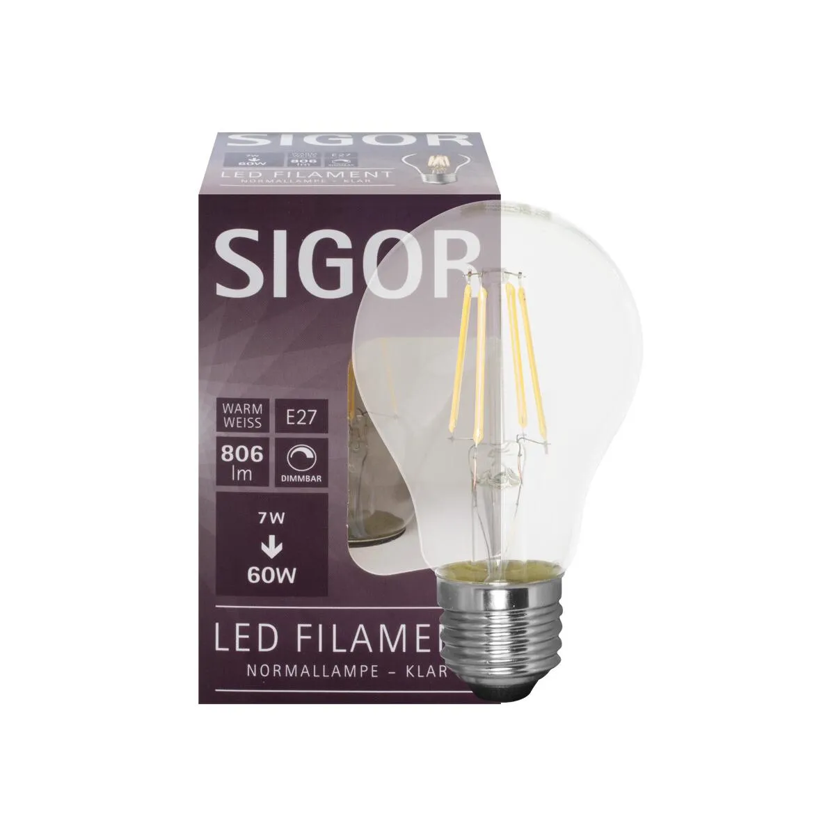 7W Filament-LED-Lampe AGL-Form klar E27 230V 806lm 2700K