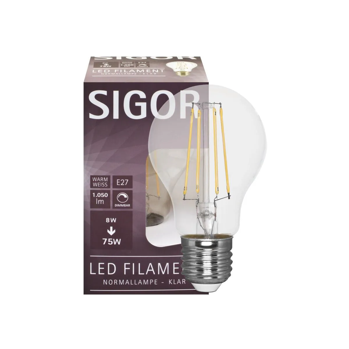 8W Filament-LED-Lampe AGL-Form klar E27 230V 1055lm 2700K