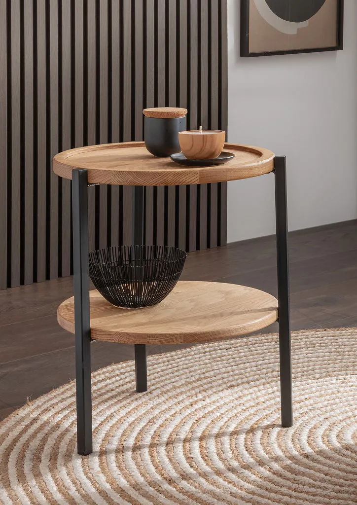 Beistelltisch 40cm 'Lissabon' Wildeiche Stahl schwarz 2 Platten