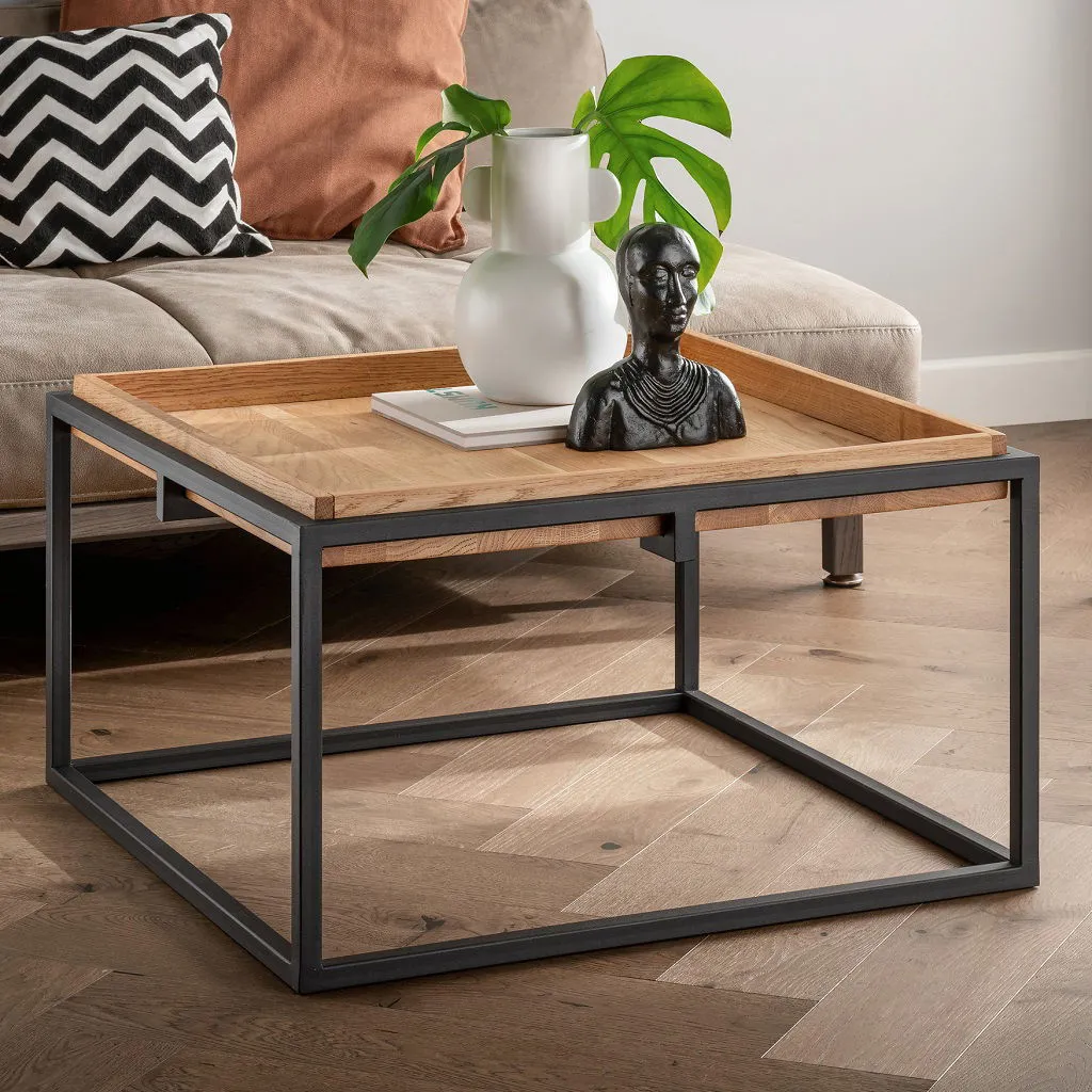 Couchtisch 70x70cm 'Lissabon' Wildeiche Stahl schwarz