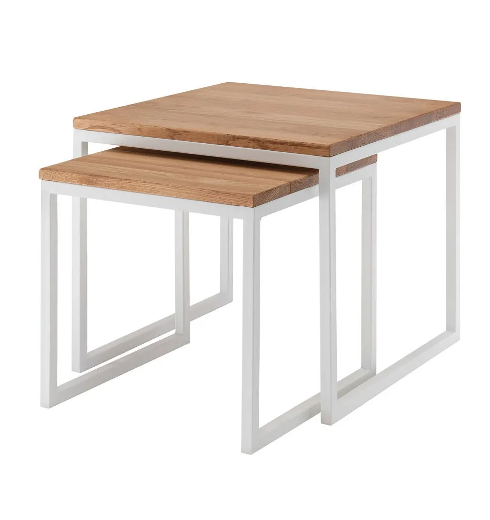2er-Set Beistelltisch 'Melina' Wildeiche Metall weiß