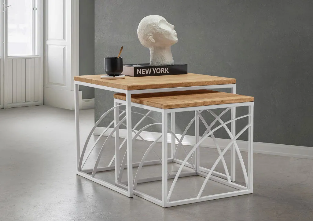 2er-Set Couchtisch 'Melina' Wildeiche Metall weiß