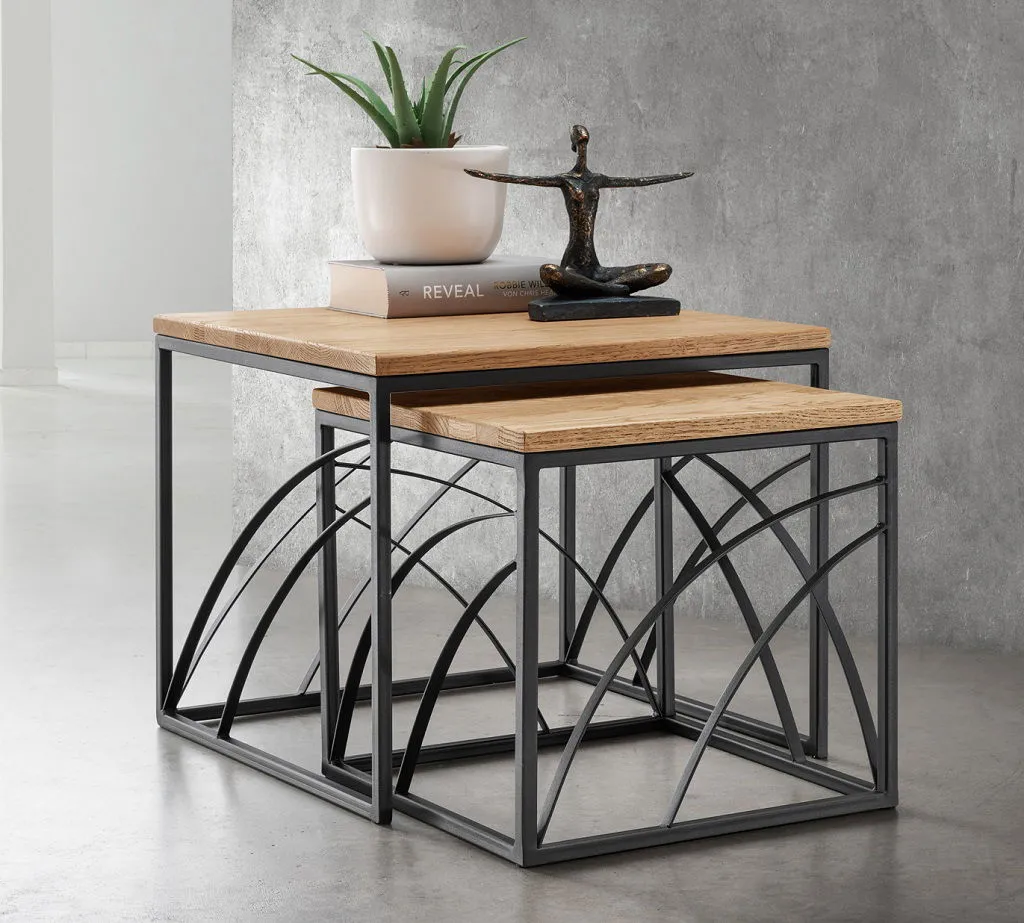 2er-Set Couchtisch 'Lissabon' Wildeiche Stahl schwarz