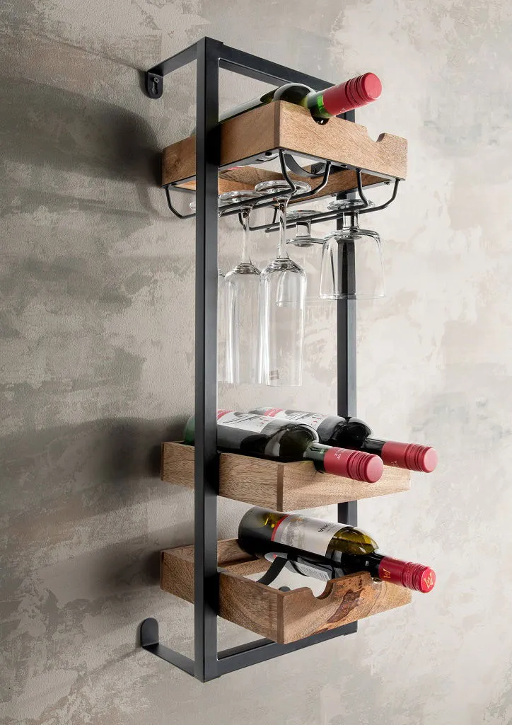 Flaschenregal für 6 Flaschen/Gläser "Vino 6" Holz & Metall