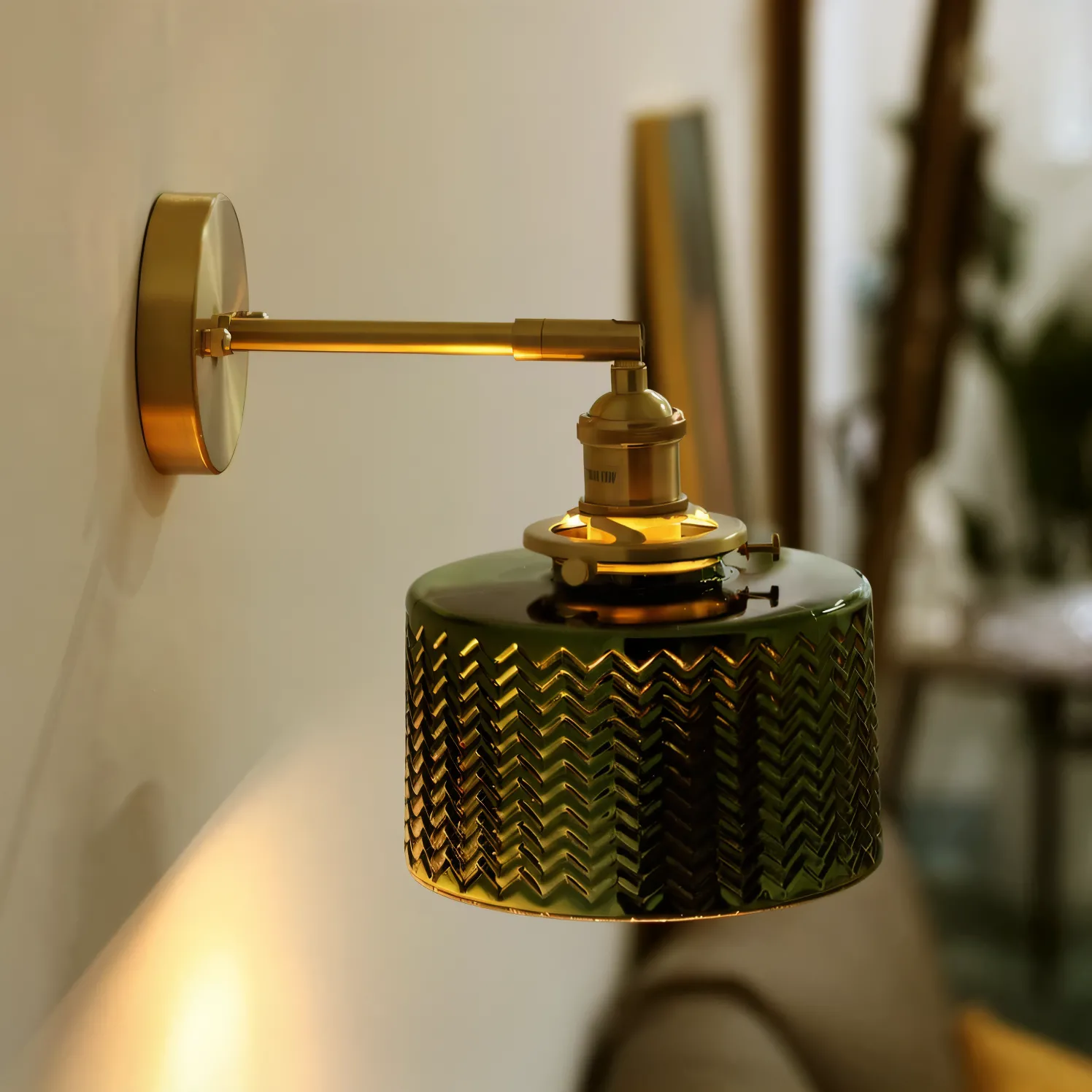 ZiGloss Wandleuchte - Nordic Weiß/Grün Wellenglas Wandlampe - Verstellbare Wandleuchten LED