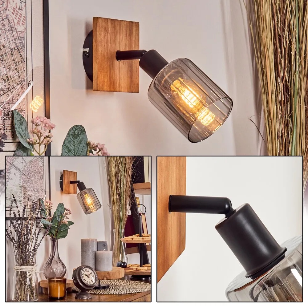 Aggebo Wandleuchte Glas 8 cm Naturfarben, Schwarz, 1-flammig H3729045