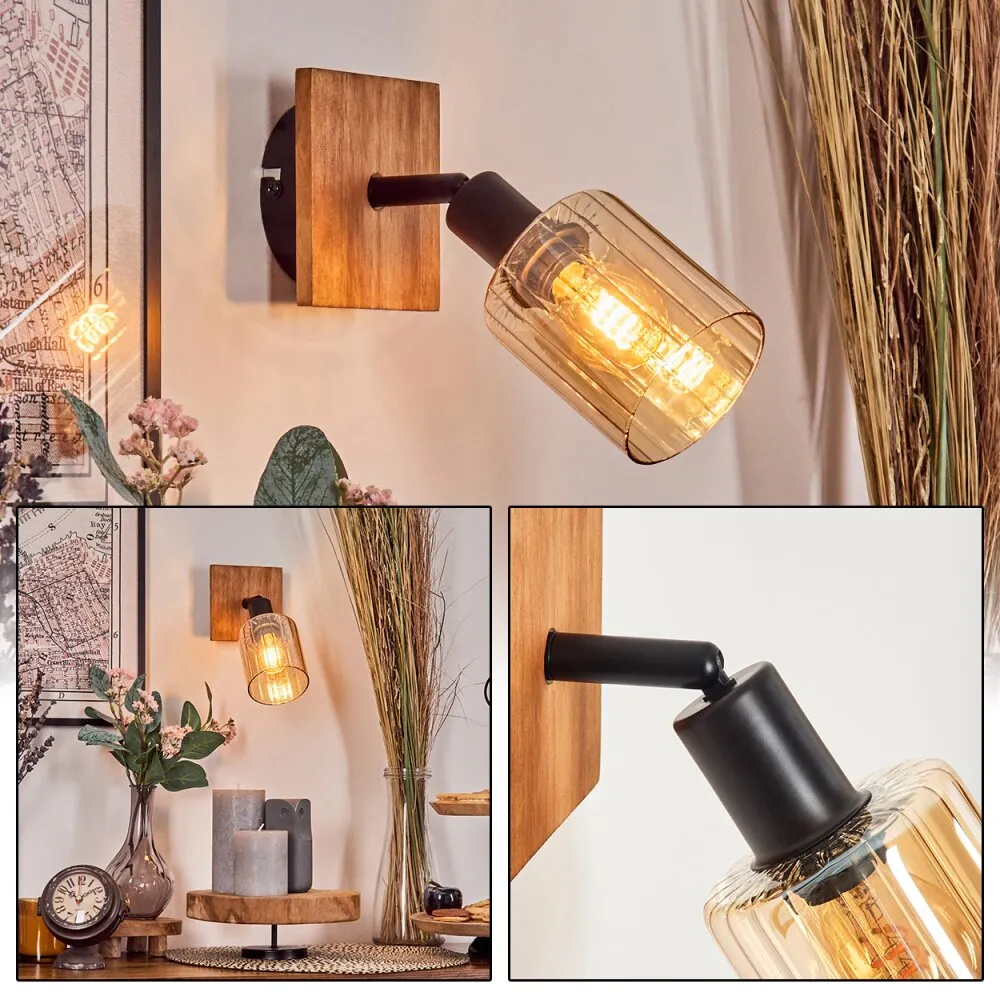 Aggebo Wandleuchte Glas 8 cm Naturfarben, Schwarz, 1-flammig H3729052