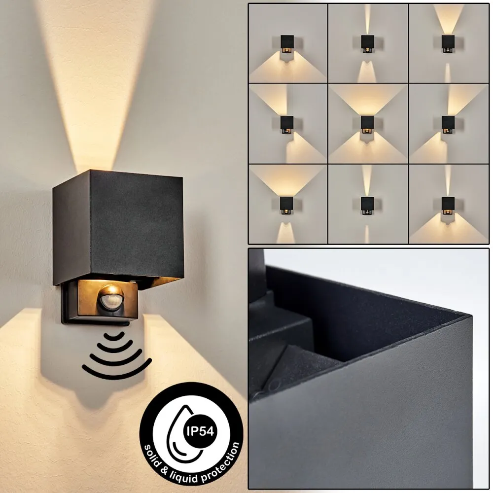 Almodofa Außenwandleuchte Schwarz, 1-flammig, Bewegungsmelder H3741955