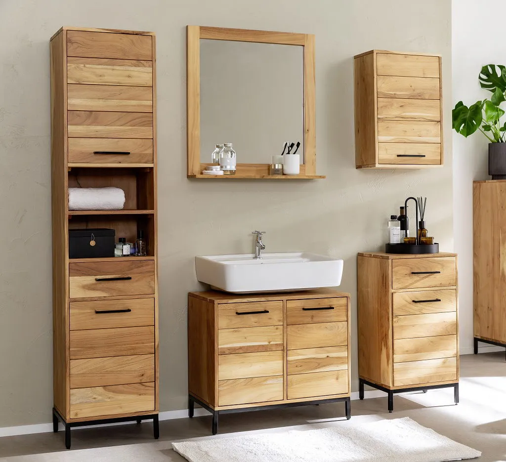 Bad komplett 5-tlg. 'Albany' Akazie massiv lackiert Spiegel