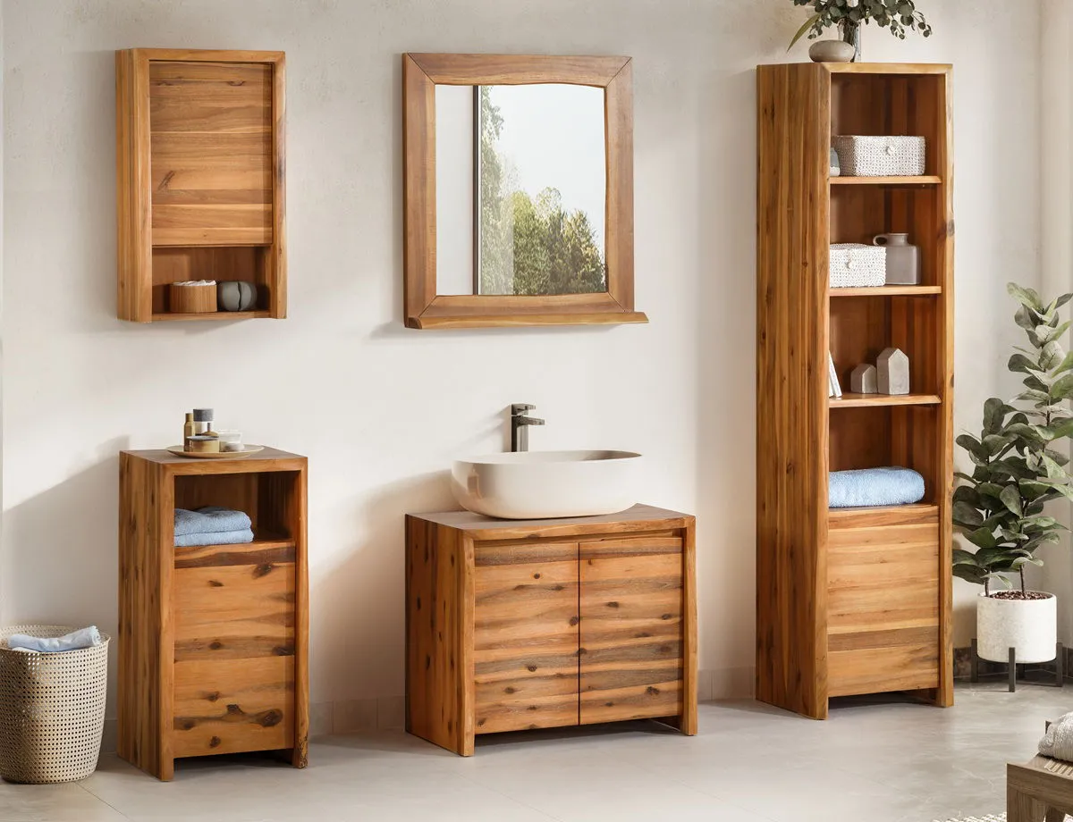 Bad komplett 5-tlg. 'Dakar' Akazie massiv lackiert