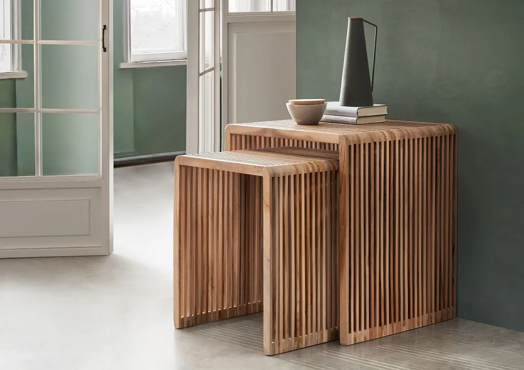 Beistelltisch 2er-Set "Woody" recyceltes Teakholz klein