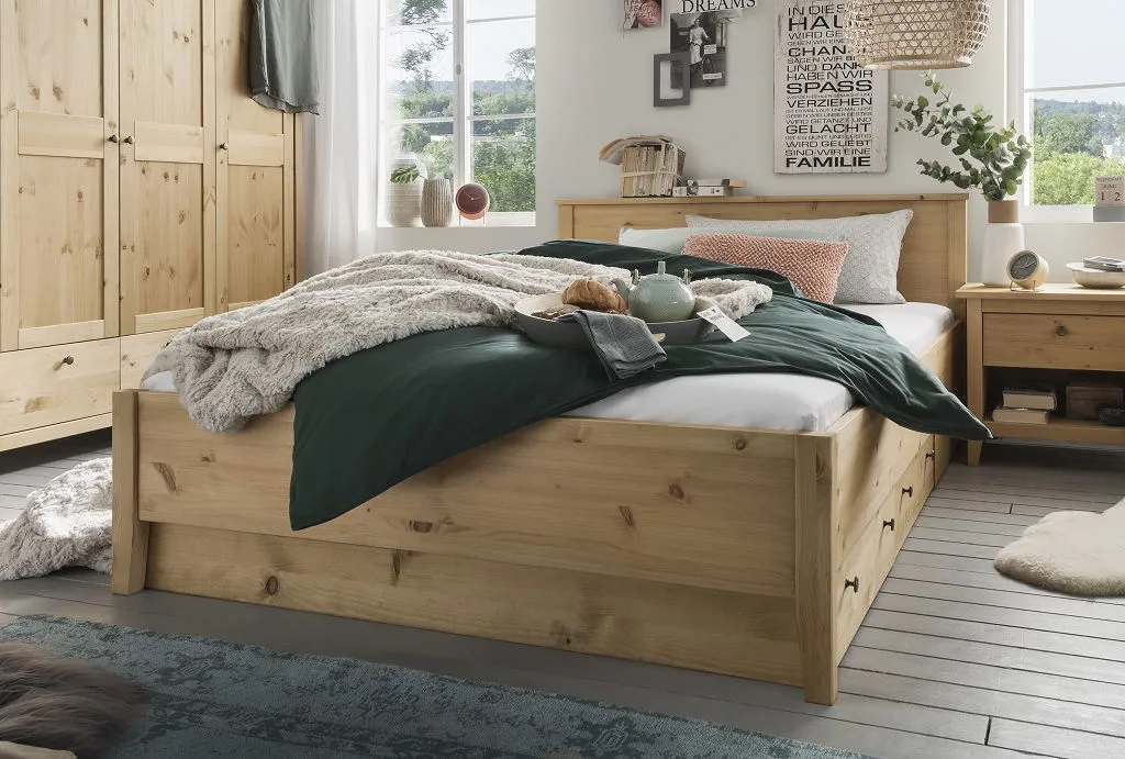 Bett verschiedene Breiten mit/ohne Bettkasten 'Jana' Kiefer laugenfarbig 160x200cm 6 Bettkästen