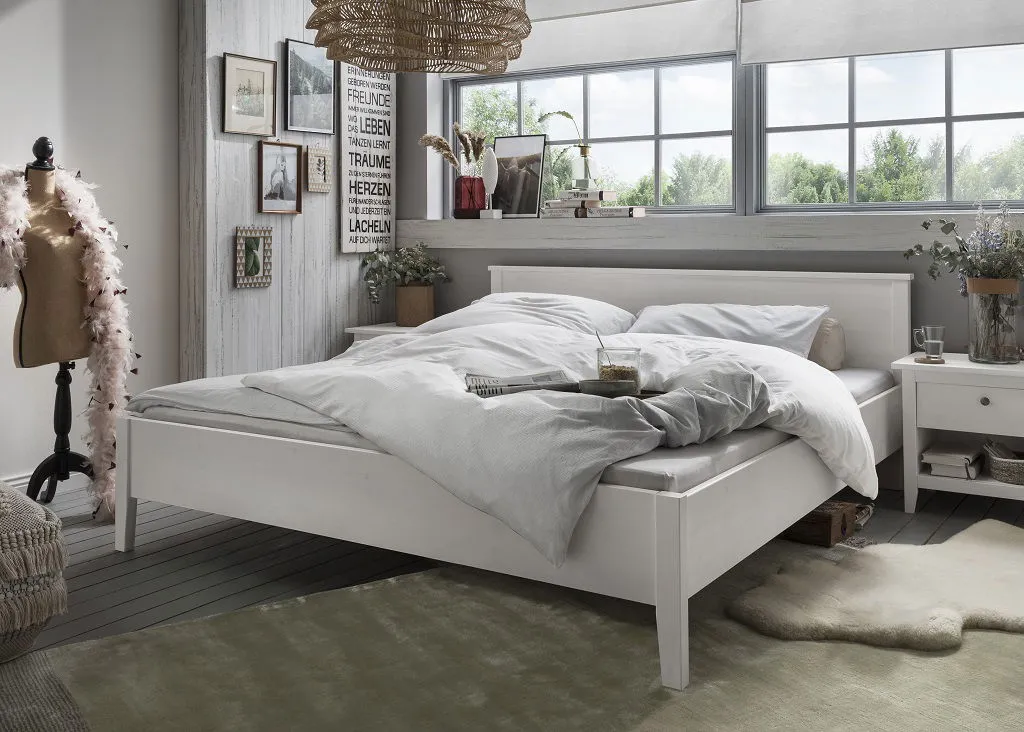 Bett verschiedene Breiten mit/ohne Bettkasten 'Jana' Kiefer massiv weiß 200x200cm ohne