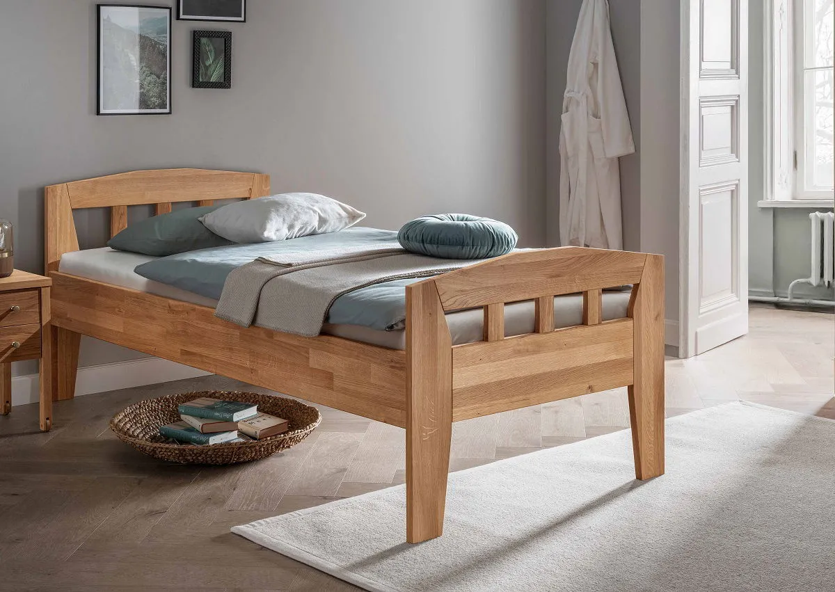 Seniorenbett verschiedene Breiten und Längen Wildeiche massiv "Maira II" 90 cm 200 cm