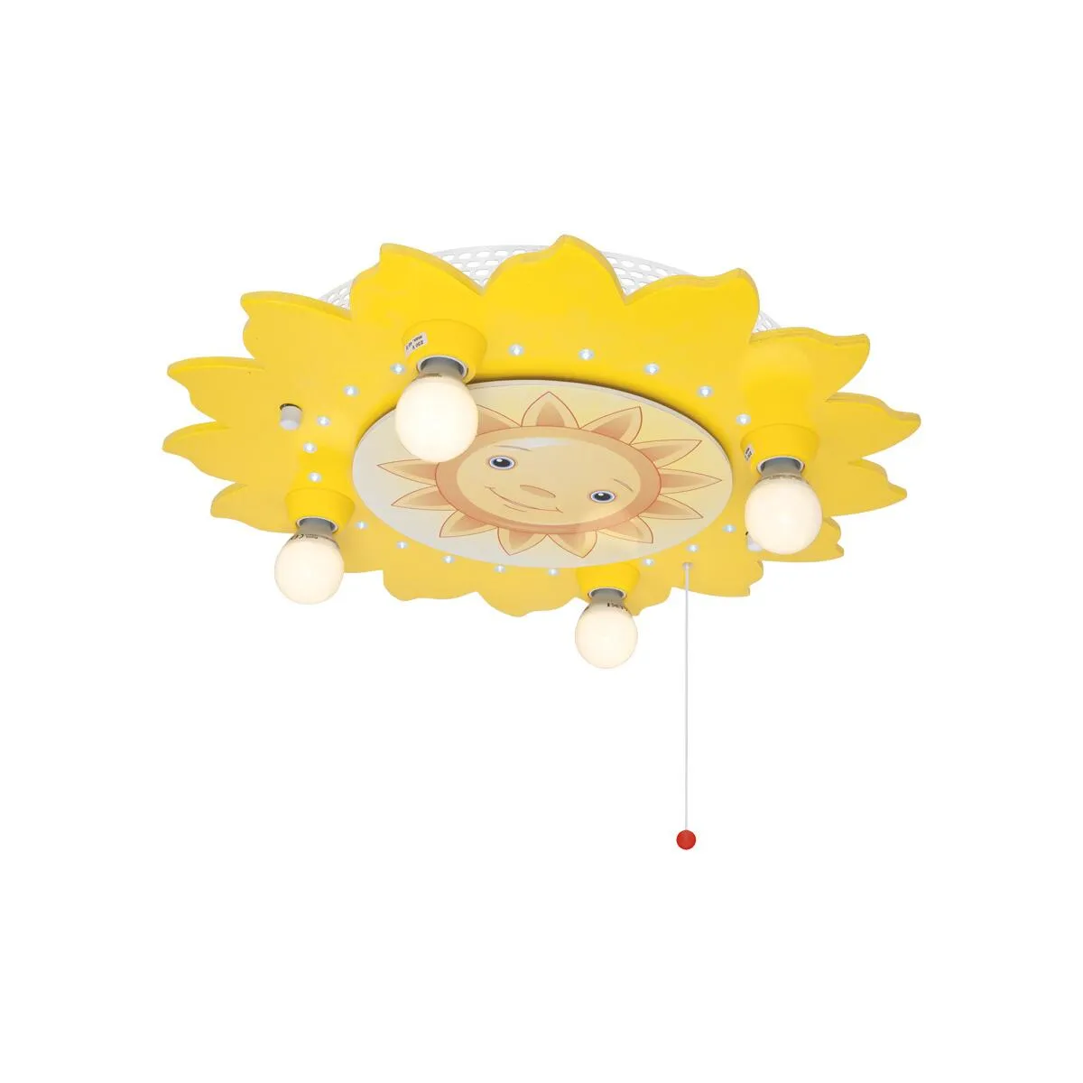Deckenleuchte Sonne gelbHolz Metall 4 x E14/40W und 20 LEDs/0,07W