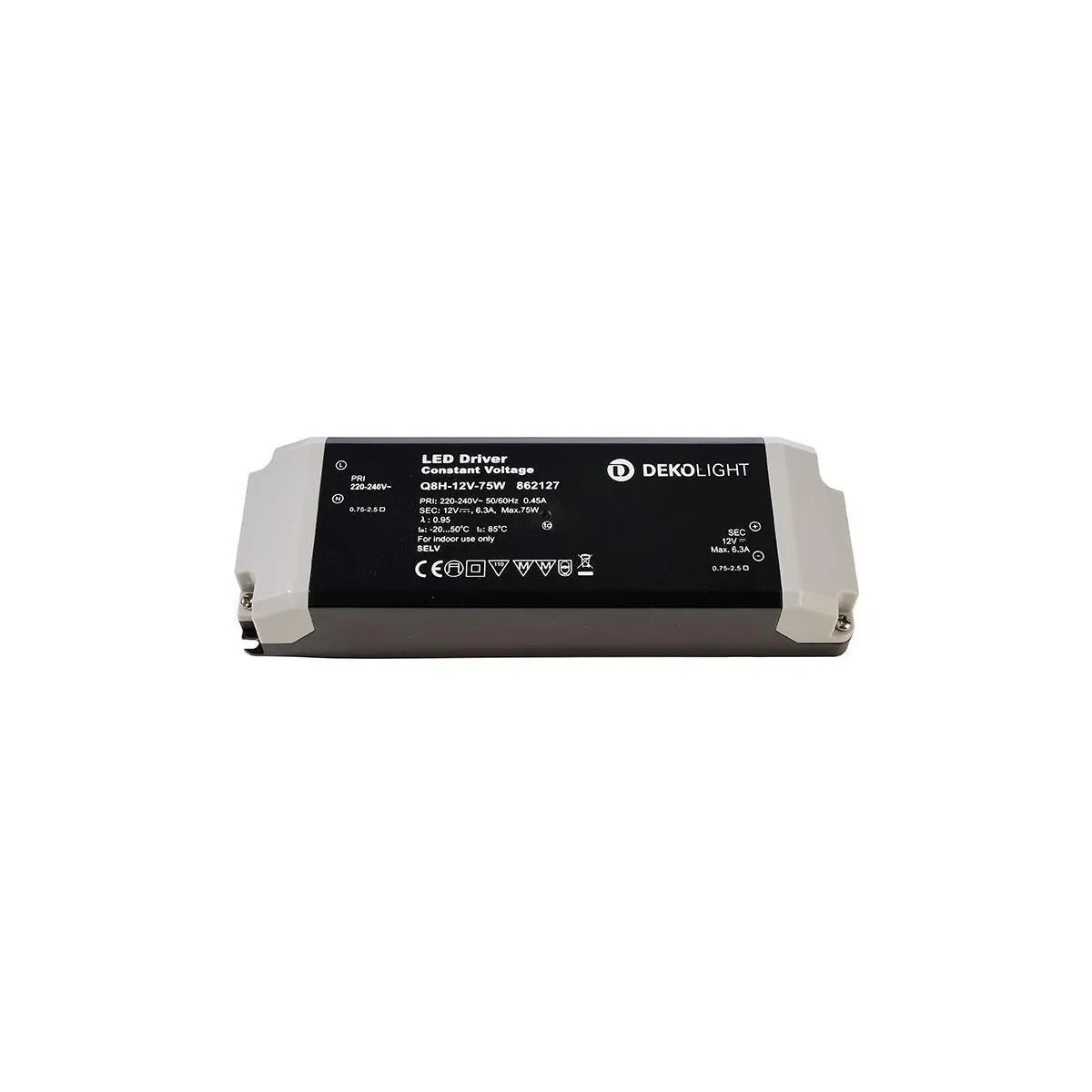 Deko-Light Netzgerät, BASIC, Q8H-12-75W, spannungskonstant, 220-240V AC/50-60Hz, 12V DC, 0-630 mA, 7