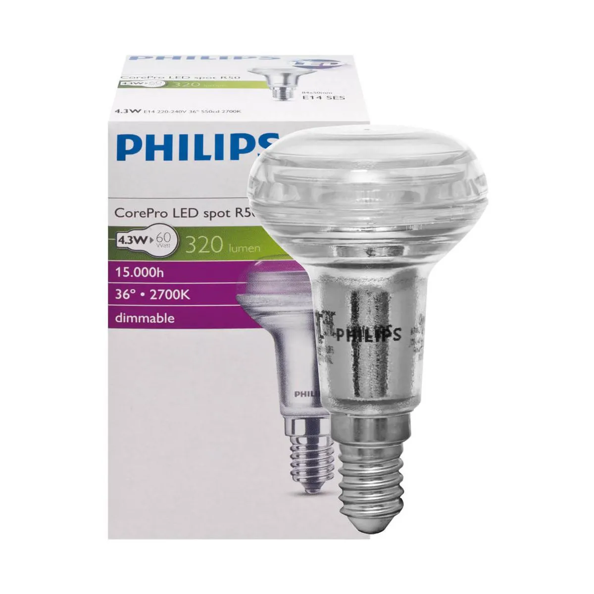 E14 LED Reflektor Leuchtmittel R50 5W 2700K 320 Lumen dimmbar 36°