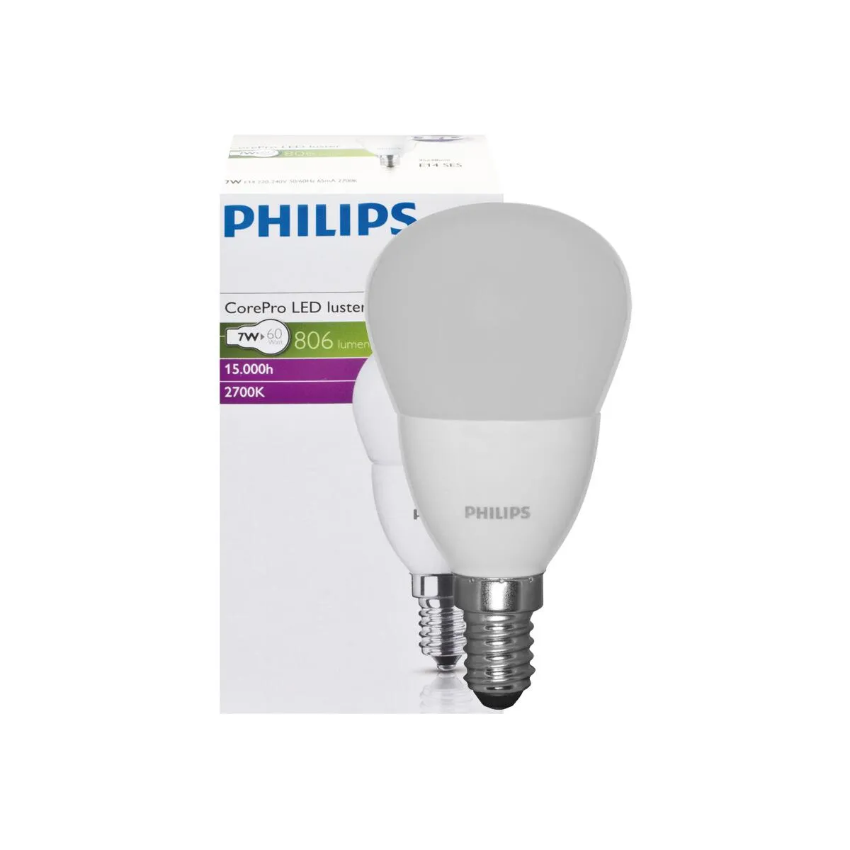 E14 LED Tropfenlampe 7W 806 Lumen 2700K warmweiß Philips CorePro