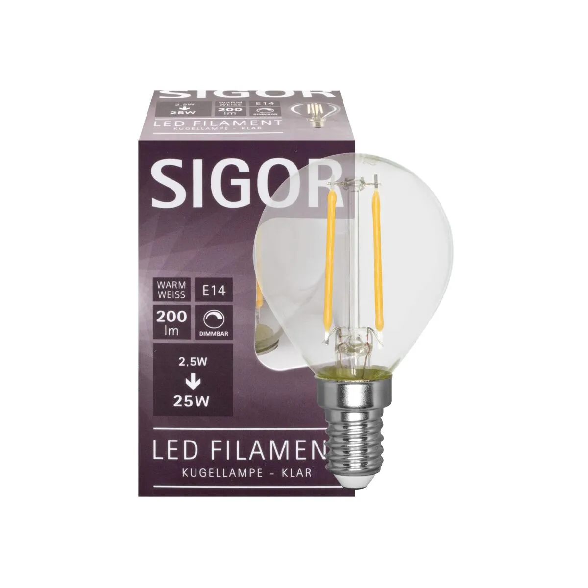 Filament-LED-Lampe 2,5W 250lm Tropfen-Form klar E14/240V 2700K