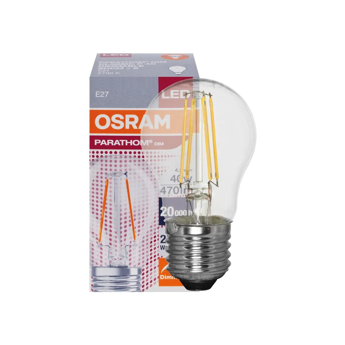 Filament-LED-Lampe CLASSIC Tropfen-Form, klar E27/240V/4,5W