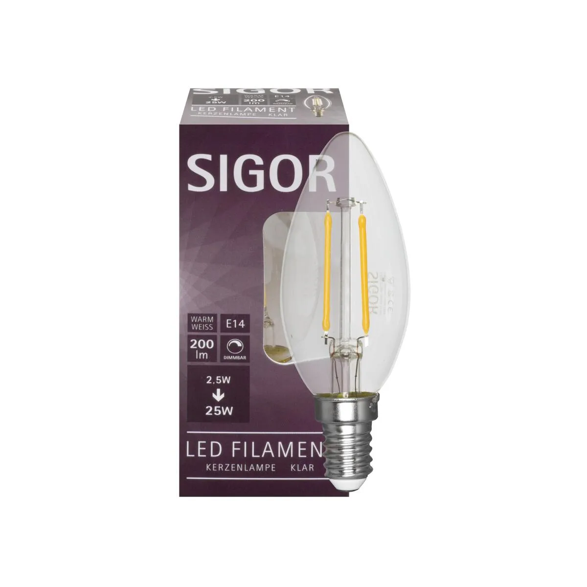 Filament-LED-Lampe E14 Kerzen-Form 2,5W klar 200lm