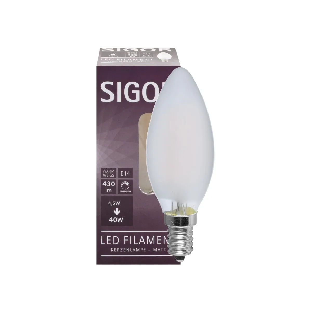 Filament-LED-Lampe E14 Kerzen-Form 4,5W matt 430lm