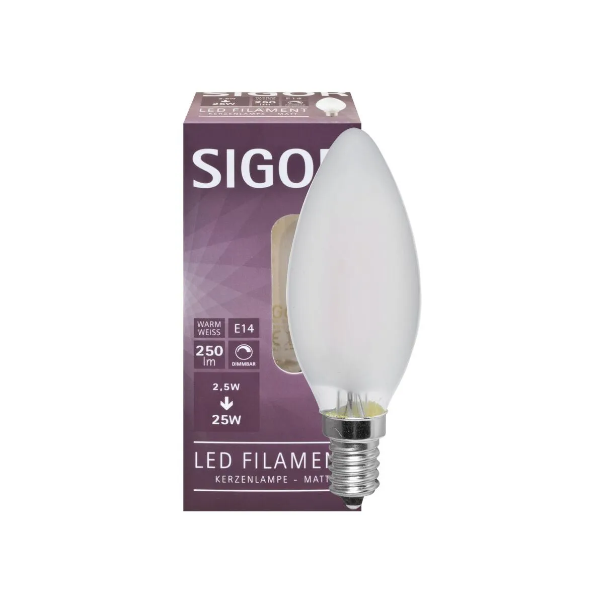 Filament-LED-Lampe E14 Kerzen-Form,3,5W matt 250lm