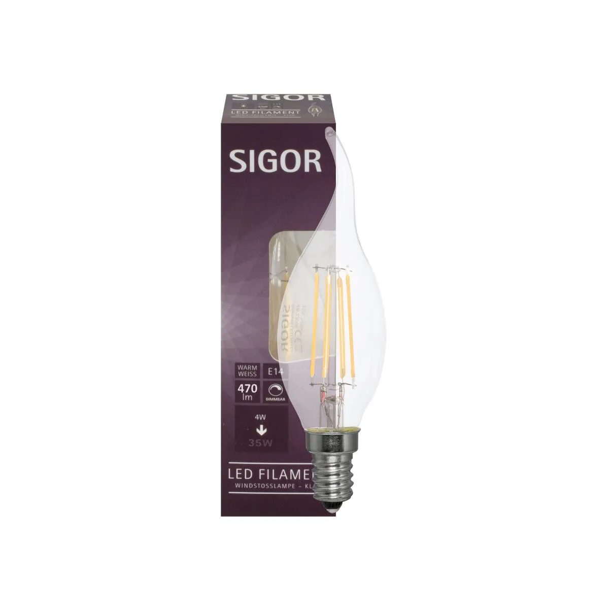 Filament-LED-Lampe E14 Windstoß-Kerzen-Form 4,5W klar 470lm