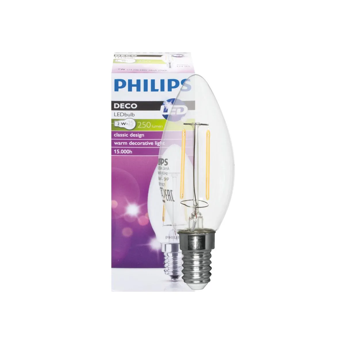 Filament-LED-Lampe Kerzen-Form, Standard 2W klar 250lm E14/240V