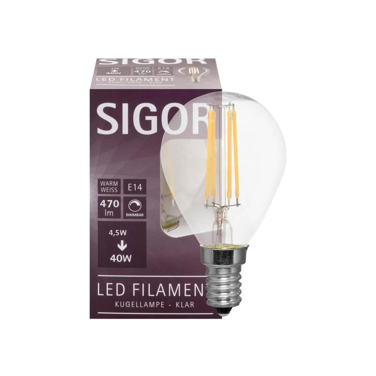 Filament-LED-Lampe, Tropfen-Form, klar, E14/240V