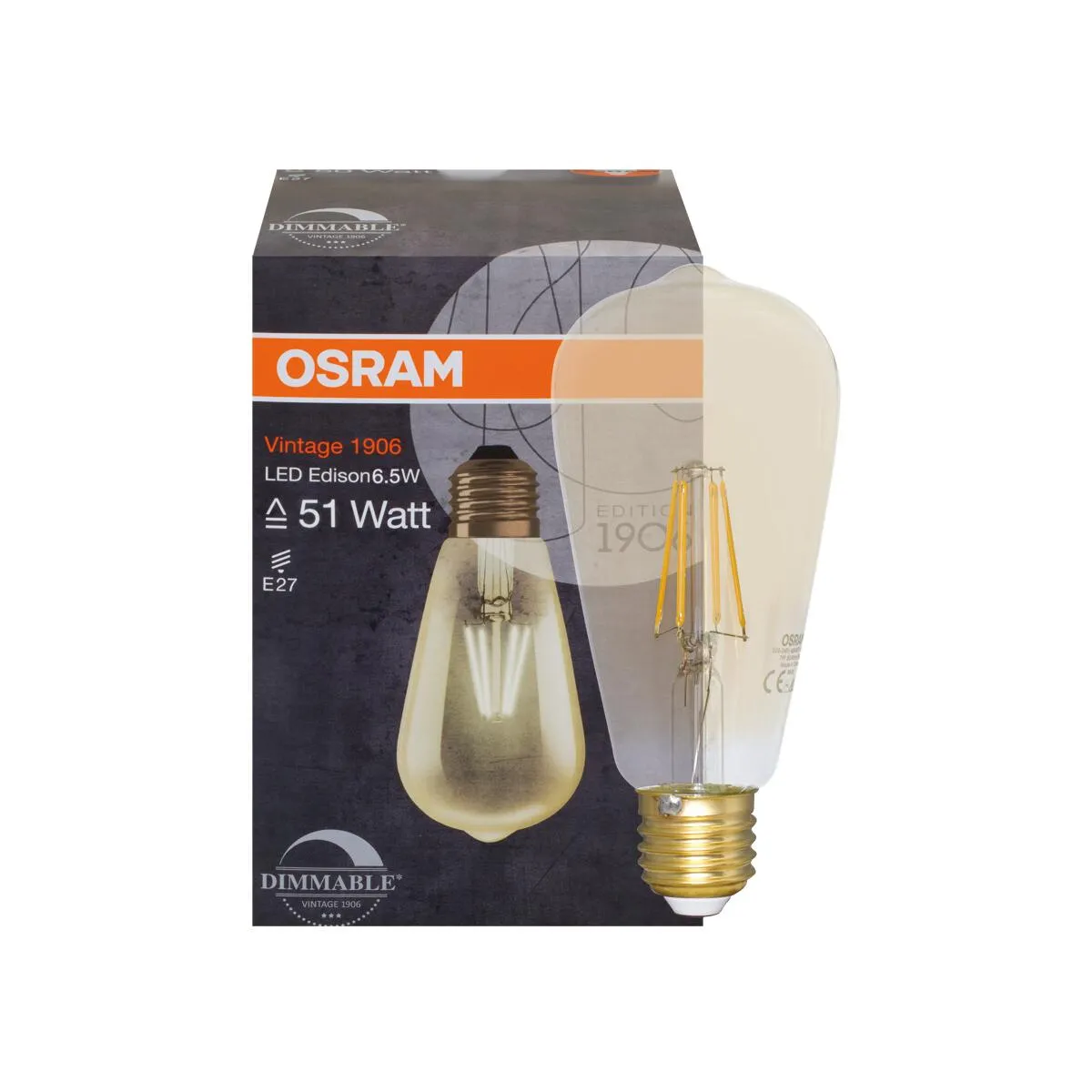 Filament-LED-Lampe, VINTAGE 1906, Edison-Form, gold, E27/240V/7W, 710 lm, L 143, Ø 64
