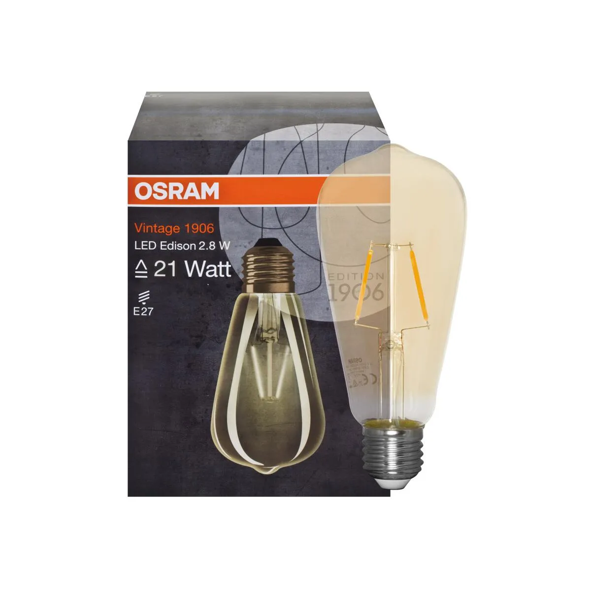Filament-LED-Lampe VINTAGE 1906, Edison-Form gold, E27/240V L 143, Ø 64