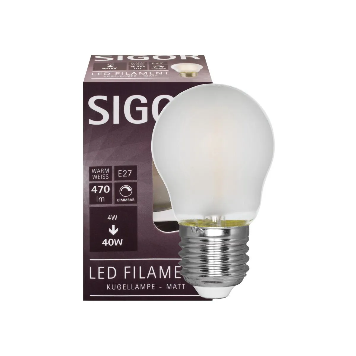 Filament-LED-Lampe,Tropfen-Form, matt,E27/230V/4W, 470 lm