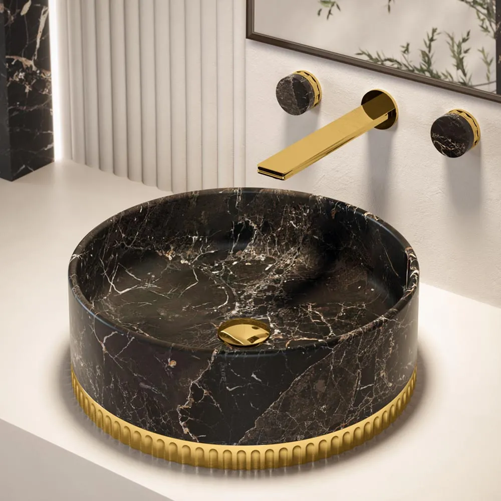 Ionika Supreme Newform Waschtisch mit Arbeitsplatte aus schwarzem Marmor