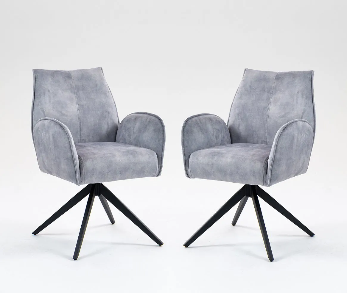 2er-Set Drehstuhl Esszimmerstuhl "Filo" Stoff grau & Metall schwarz