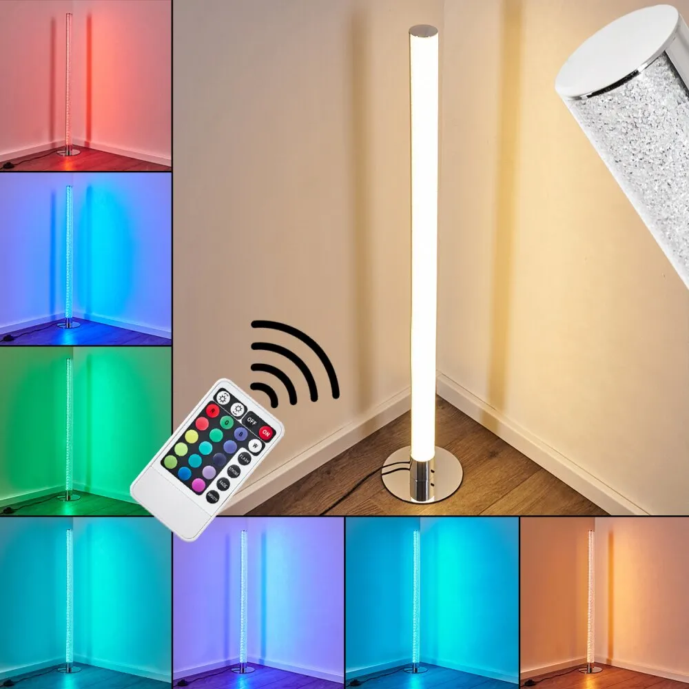 Flaut Stehleuchte LED Chrom, 1-flammig, Fernbedienung, Farbwechsler