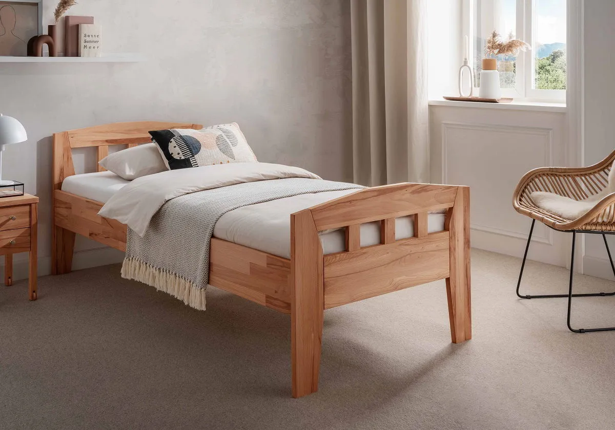 Seniorenbett verschiedene Breiten und Längen Kernbuche massiv "Maira II" 100 cm 210 cm