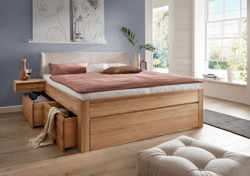Bett Wildeiche massiv 'Cleveland' VARIATIONEN 160x200cm ohne 1 Nachtkonsole