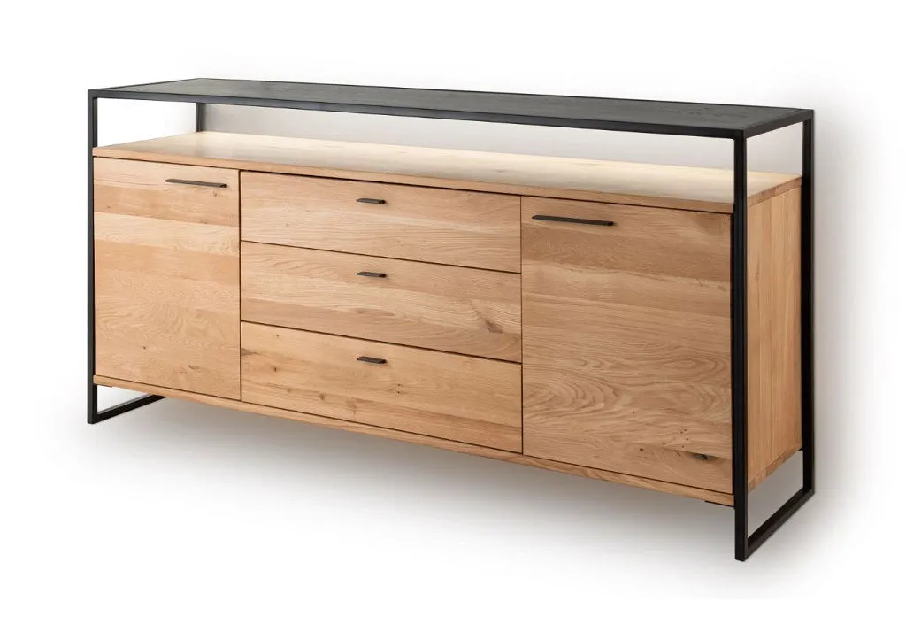 Sideboard 169x83cm "Glasgow" Wildeiche & Metall schwarz