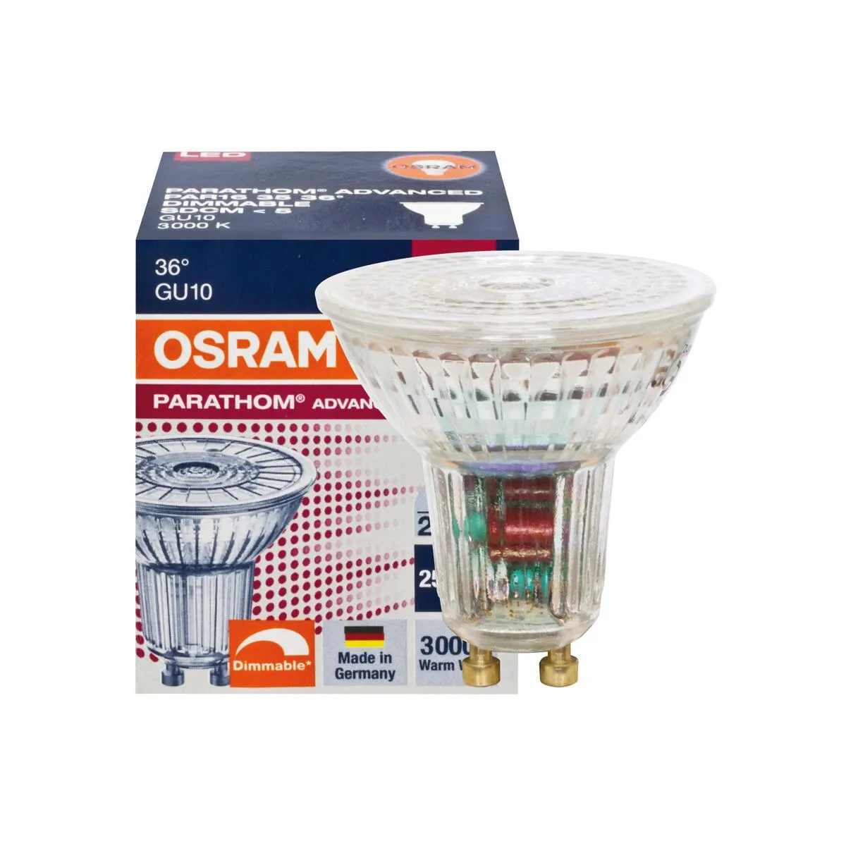 GU10 LED 3,7W 36° 3000K warmweiß dimmbar Osram CRI90