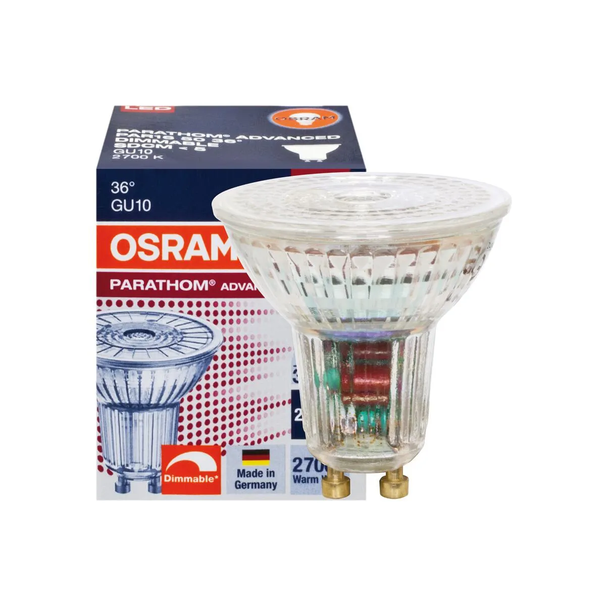 GU10 LED 4,5W 36° 2700K warmweiß dimmbar Osram 350 Lumen