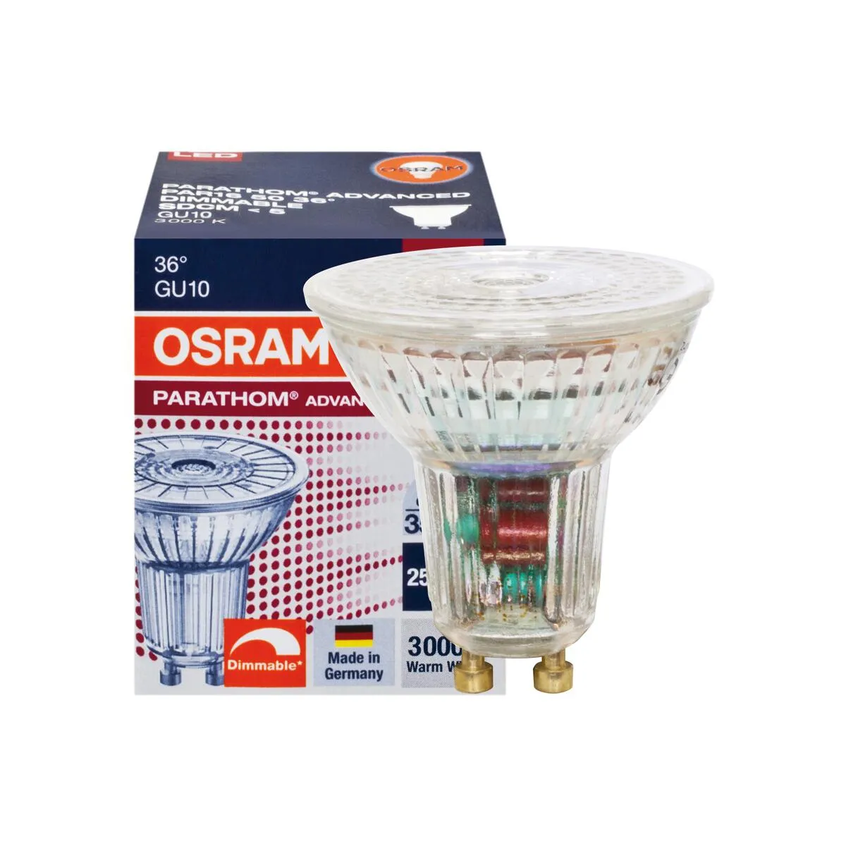 GU10 LED 4,5W 36° 3000K warmweiß dimmbar Osram 350 Lumen