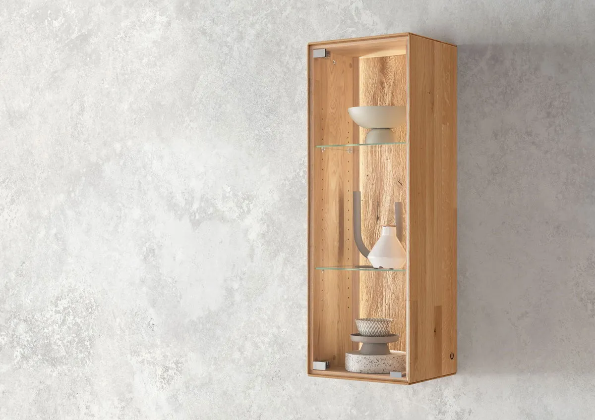 Hängevitrine inkl. Beleuchtung 38x105cm "Kingston" Wildeiche massiv